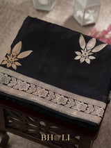 handwoven mashru gaji kaduwa sona rupa buta black banarasi