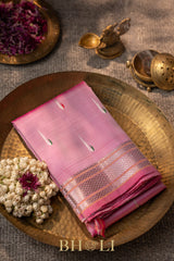 handwoven meenakari peacock pink silk by silk gadwal