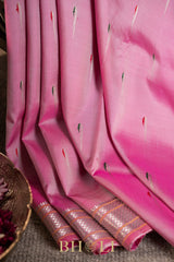 handwoven meenakari peacock pink silk by silk gadwal