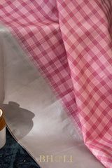 handwoven minimal silver zari korvai checkered pattern kanjivaram