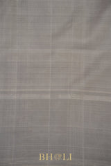 handwoven minimal silver zari korvai checkered pattern kanjivaram