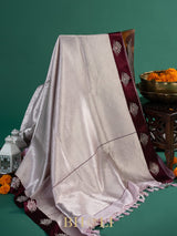handwoven modern classic kaduwa buta wine border brocade banarasi