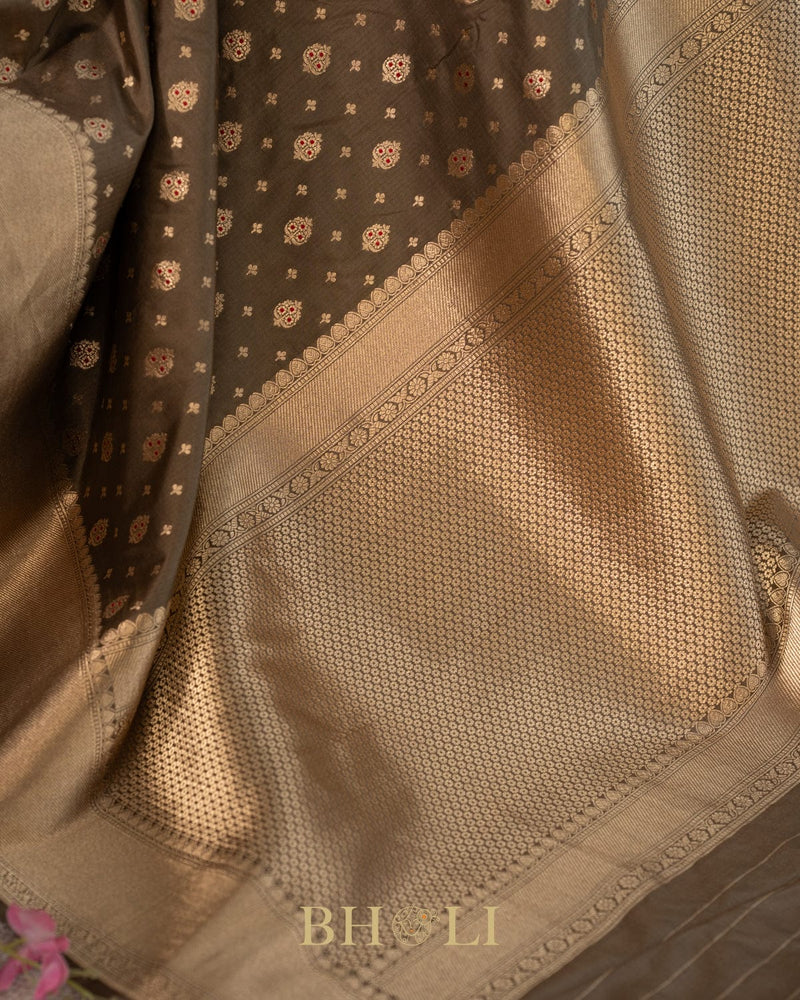 handwoven moss green pure katan silk banarasi