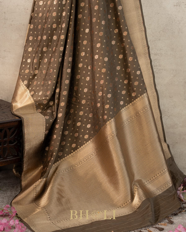 handwoven moss green pure katan silk banarasi