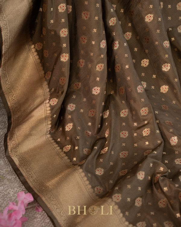 handwoven moss green pure katan silk banarasi