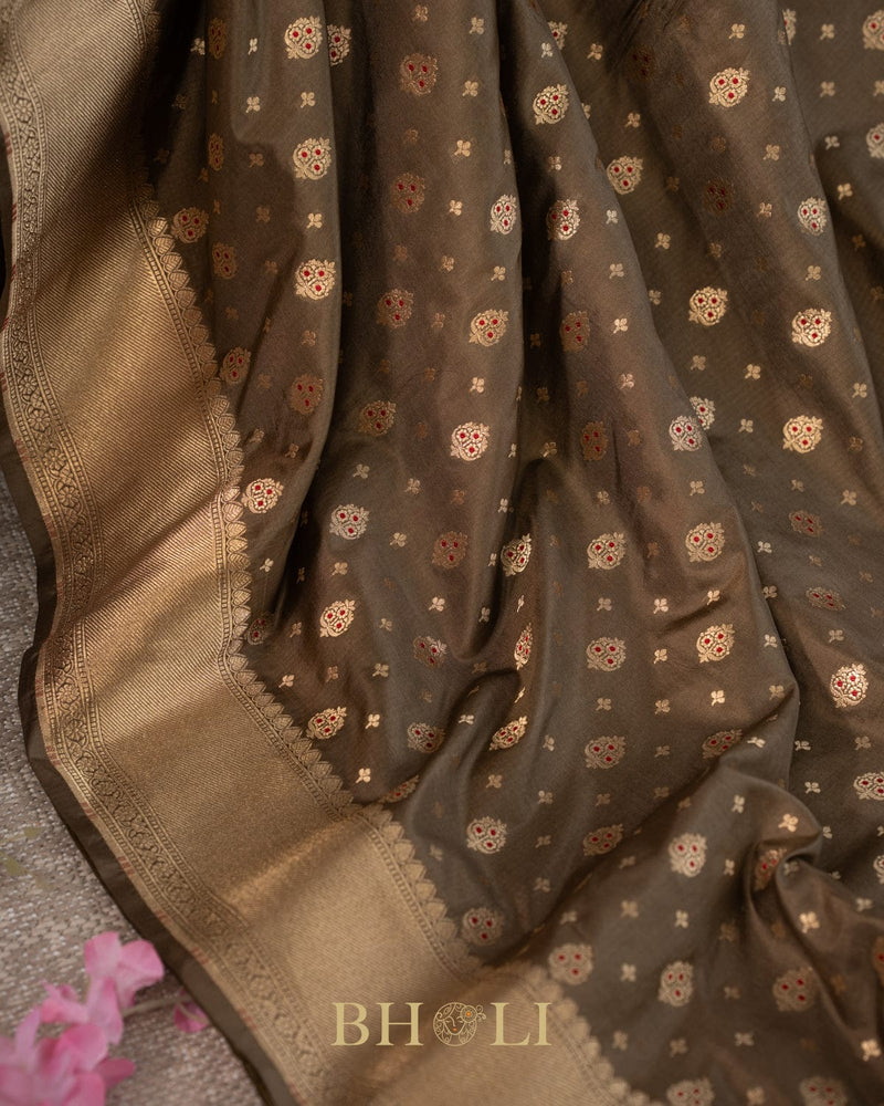 handwoven moss green pure katan silk banarasi