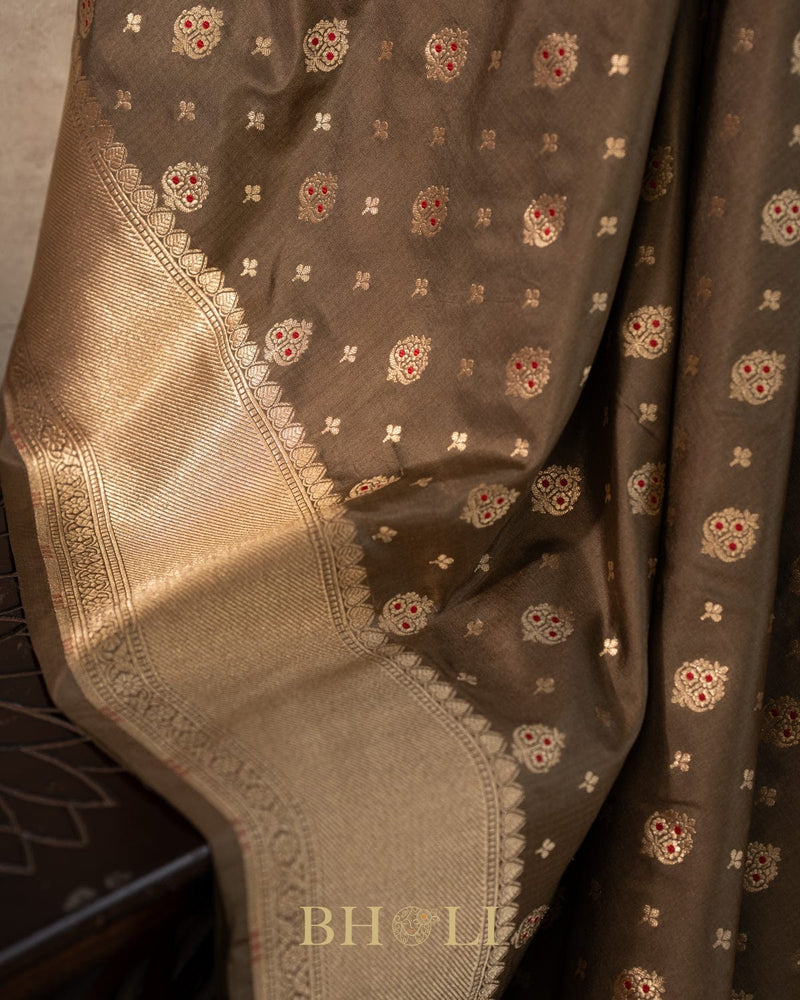 handwoven moss green pure katan silk banarasi