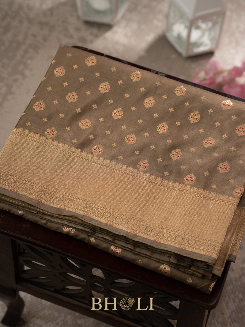 handwoven moss green pure katan silk banarasi