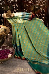 handwoven multi checks contrast kuttu border silk gadwal