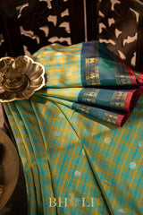 handwoven multi checks contrast kuttu border silk gadwal