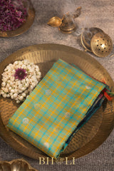 handwoven multi checks contrast kuttu border silk gadwal