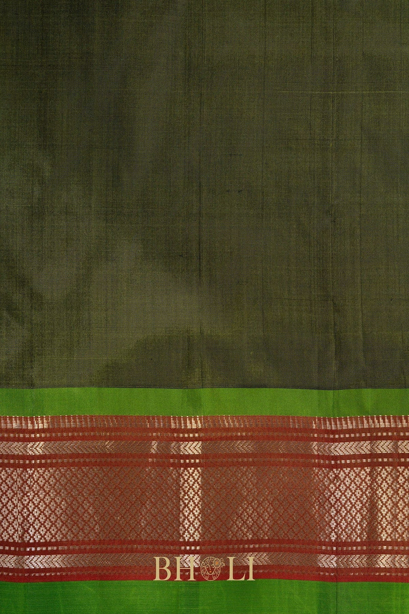 Handwoven narali paithani pure mulberry silk greensaree