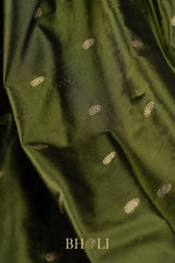 Handwoven narali paithani pure mulberry silk greensaree