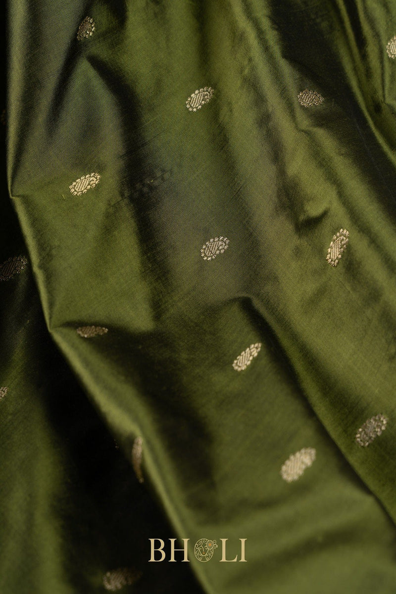 Handwoven narali paithani pure mulberry silk greensaree