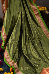 Handwoven narali paithani pure mulberry silk greensaree