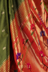 Handwoven narali paithani pure mulberry silk greensaree