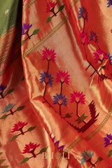 Handwoven narali paithani pure mulberry silk greensaree