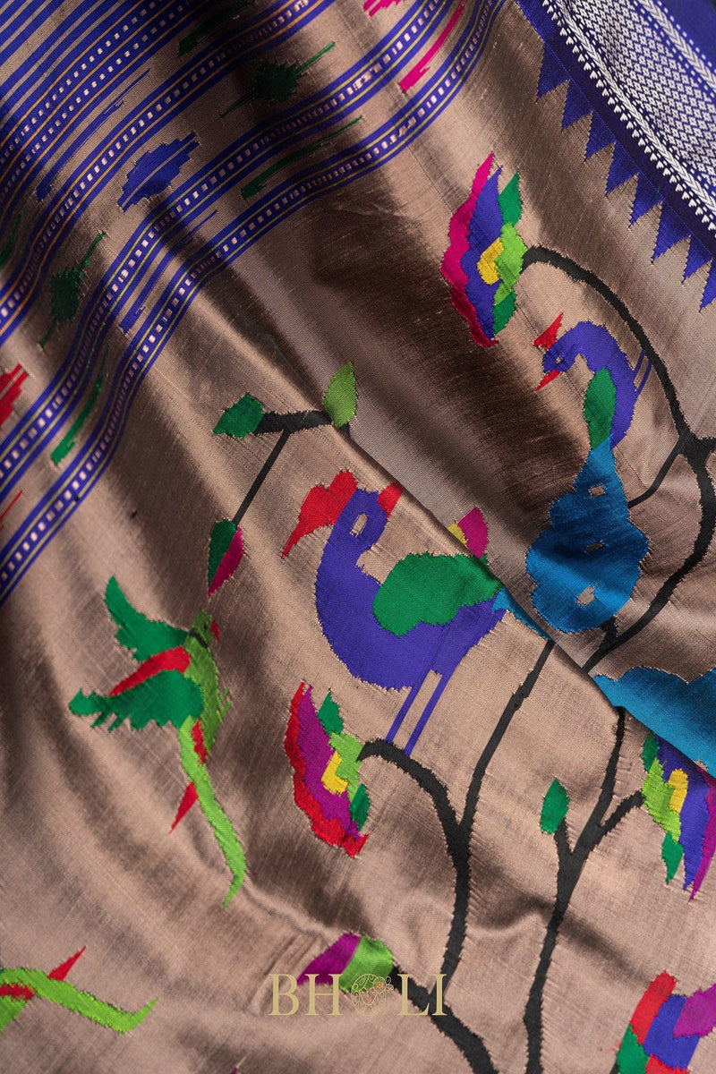 Handwoven narali paithani pure mulberry silk no zari saree
