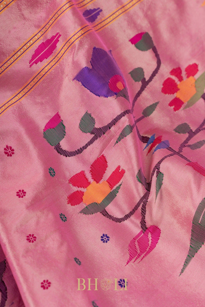 Handwoven narali paithani pure mulberry silk no zari saree