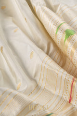 Handwoven narali paithani pure mulberry silk pearl white  saree