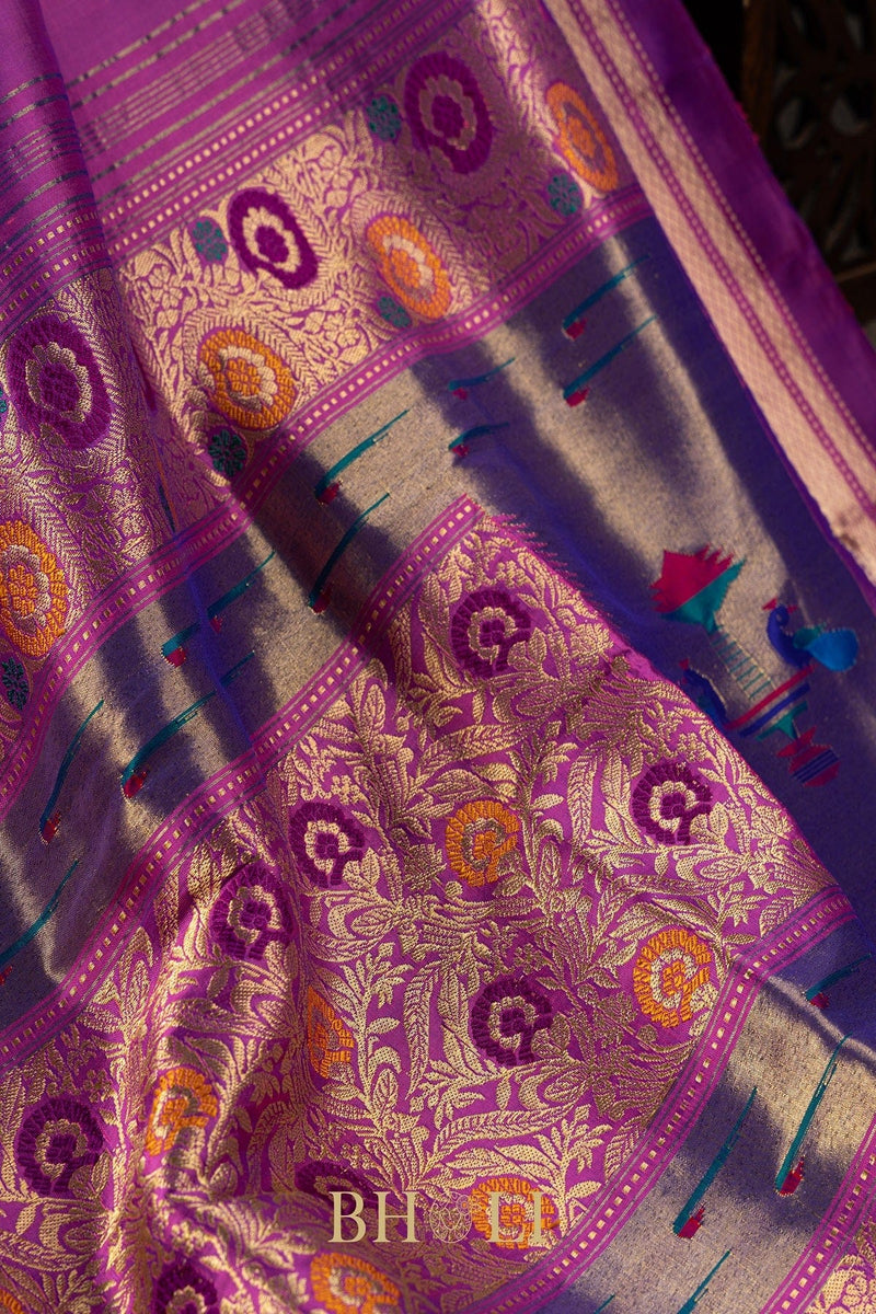 Handwoven narali paithani pure mulberry silk  saree