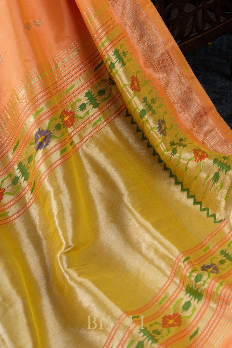 Handwoven narali paithani pure mulberry silk saree
