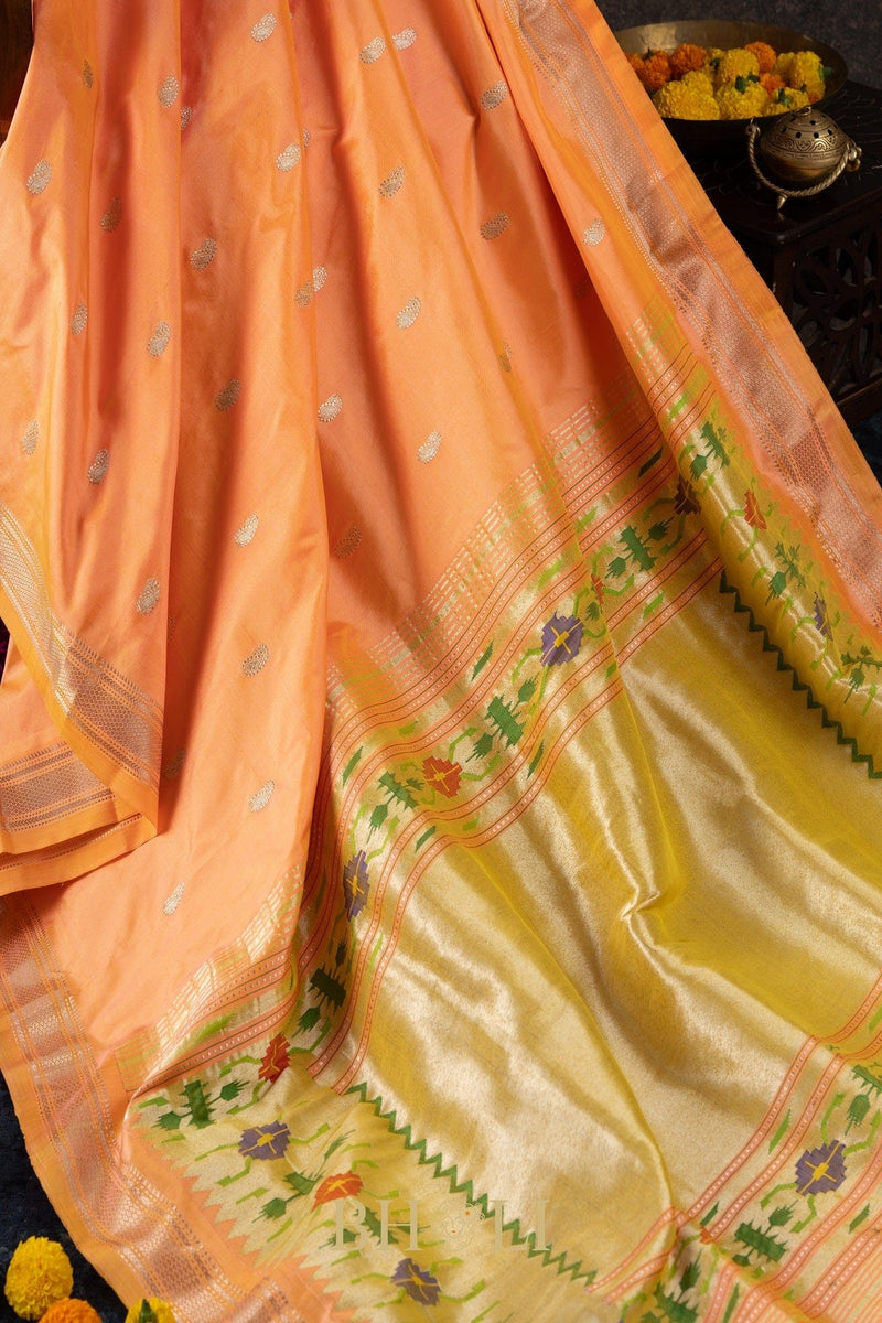 Handwoven narali paithani pure mulberry silk saree