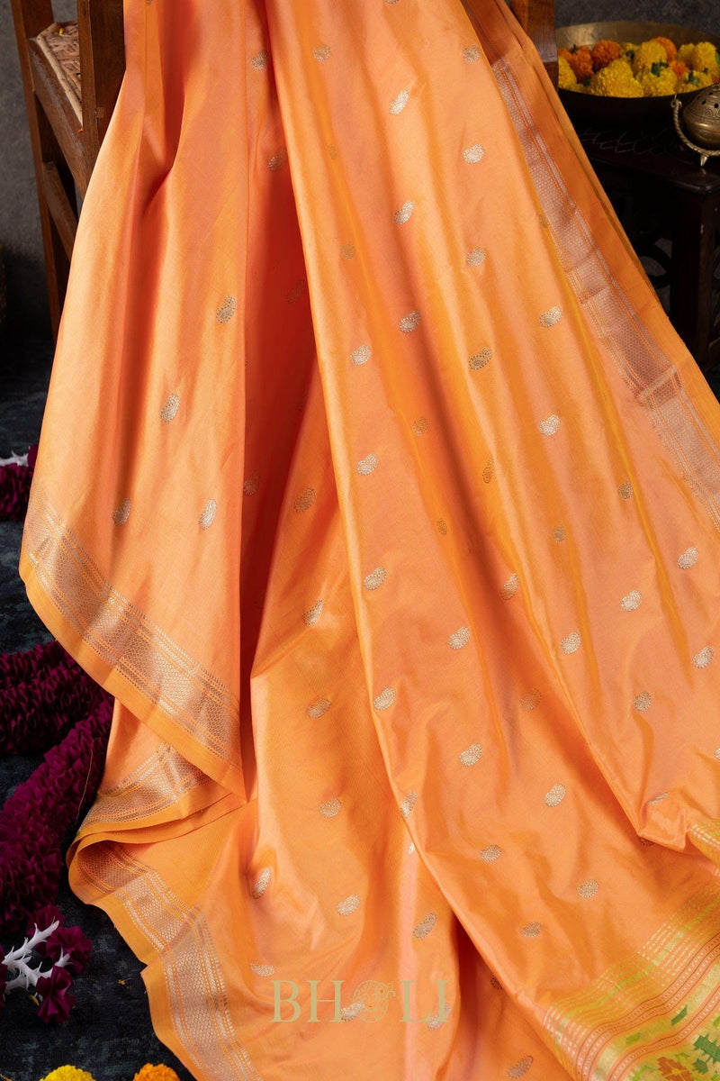 Handwoven narali paithani pure mulberry silk saree