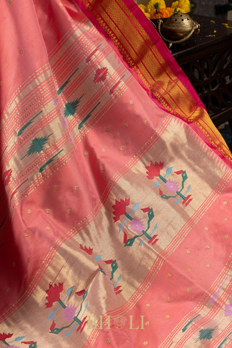 Handwoven narali paithani pure mulberry silk saree