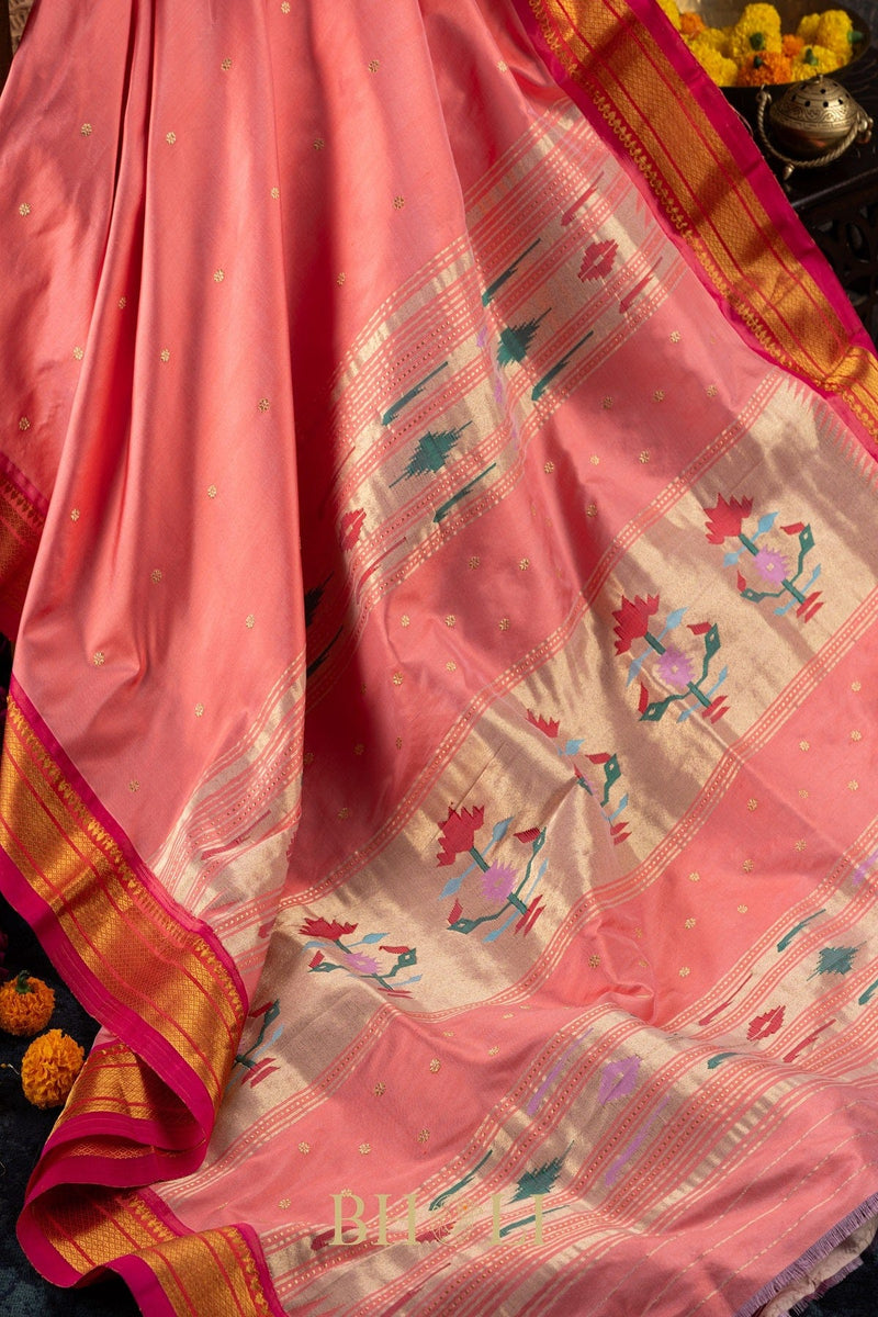 Handwoven narali paithani pure mulberry silk saree