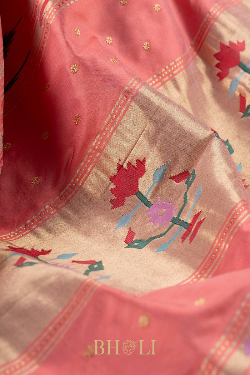 Handwoven narali paithani pure mulberry silk saree