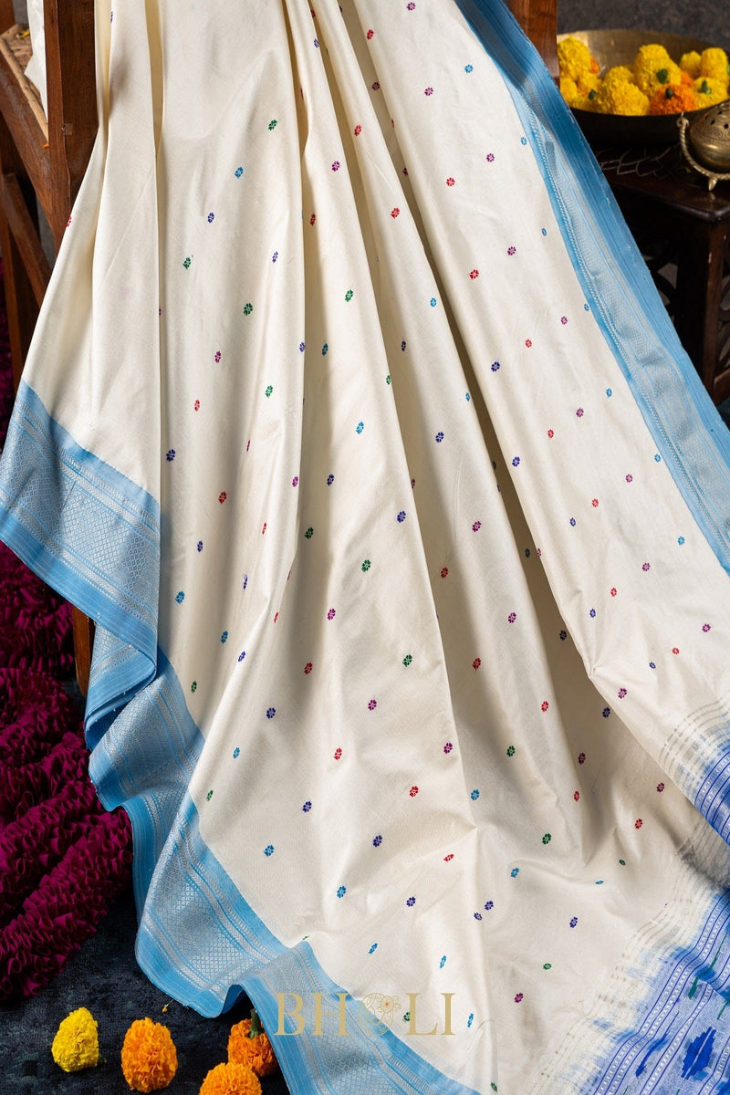 Handwoven narali paithani pure mulberry silk saree