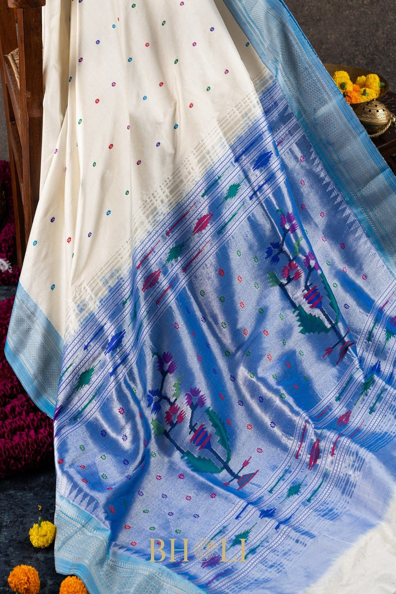 Handwoven narali paithani pure mulberry silk saree
