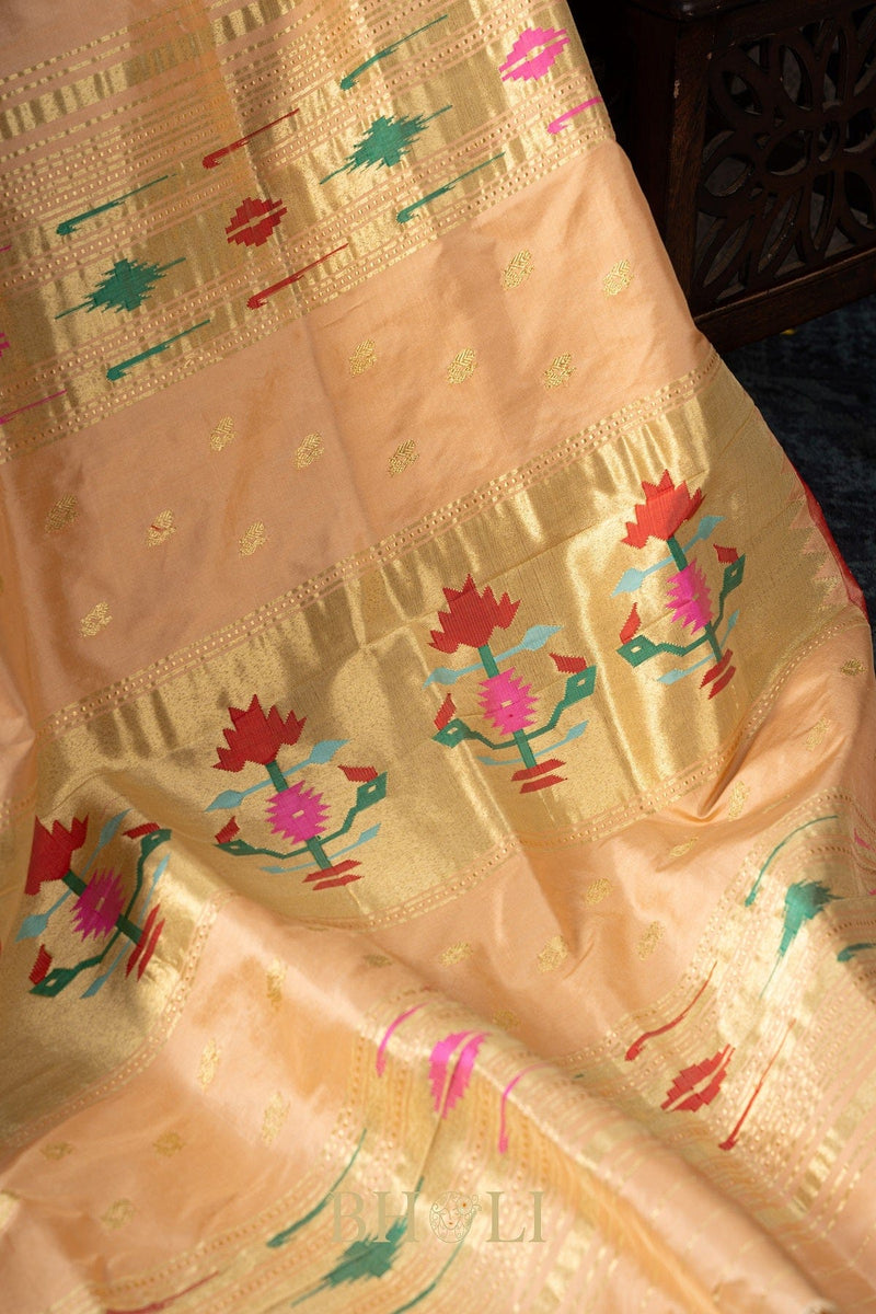 Handwoven narali paithani pure mulberry silk saree