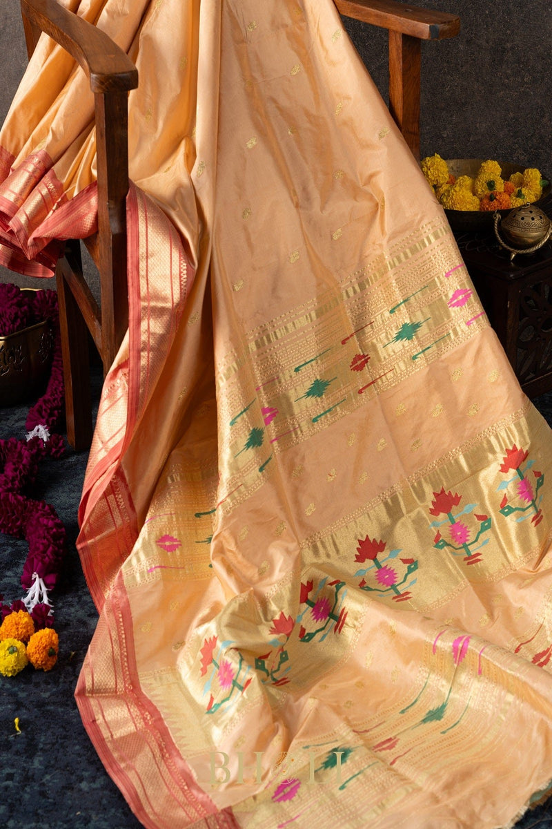 Handwoven narali paithani pure mulberry silk saree