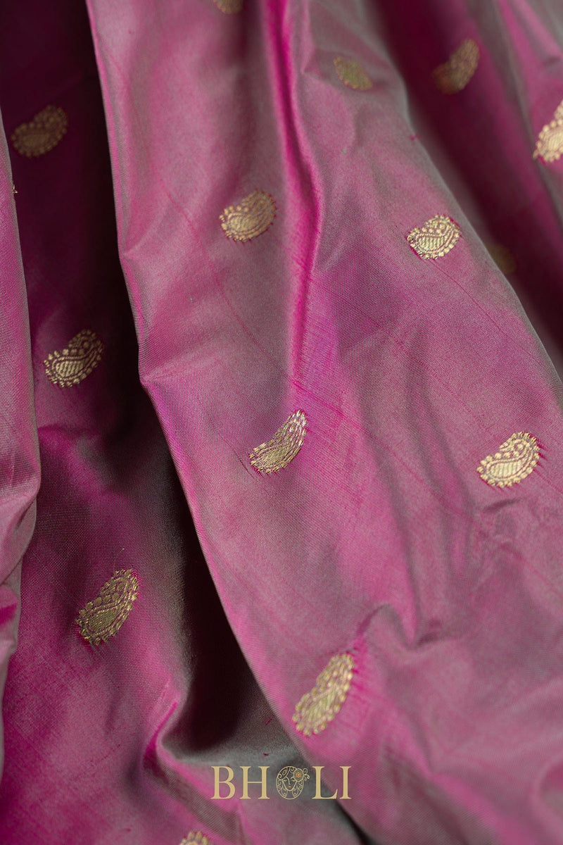 Handwoven narali paithani pure mulberry silk shot color saree