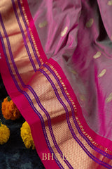 Handwoven narali paithani pure mulberry silk shot color saree