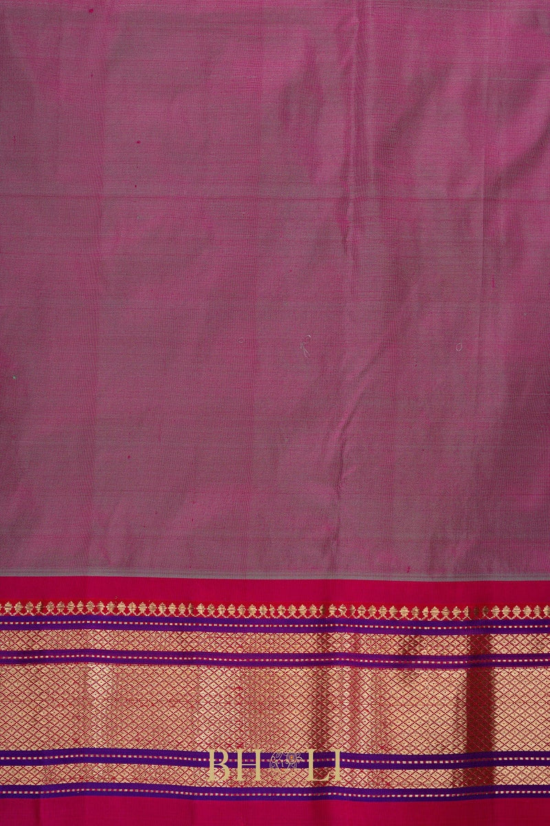 Handwoven narali paithani pure mulberry silk shot color saree