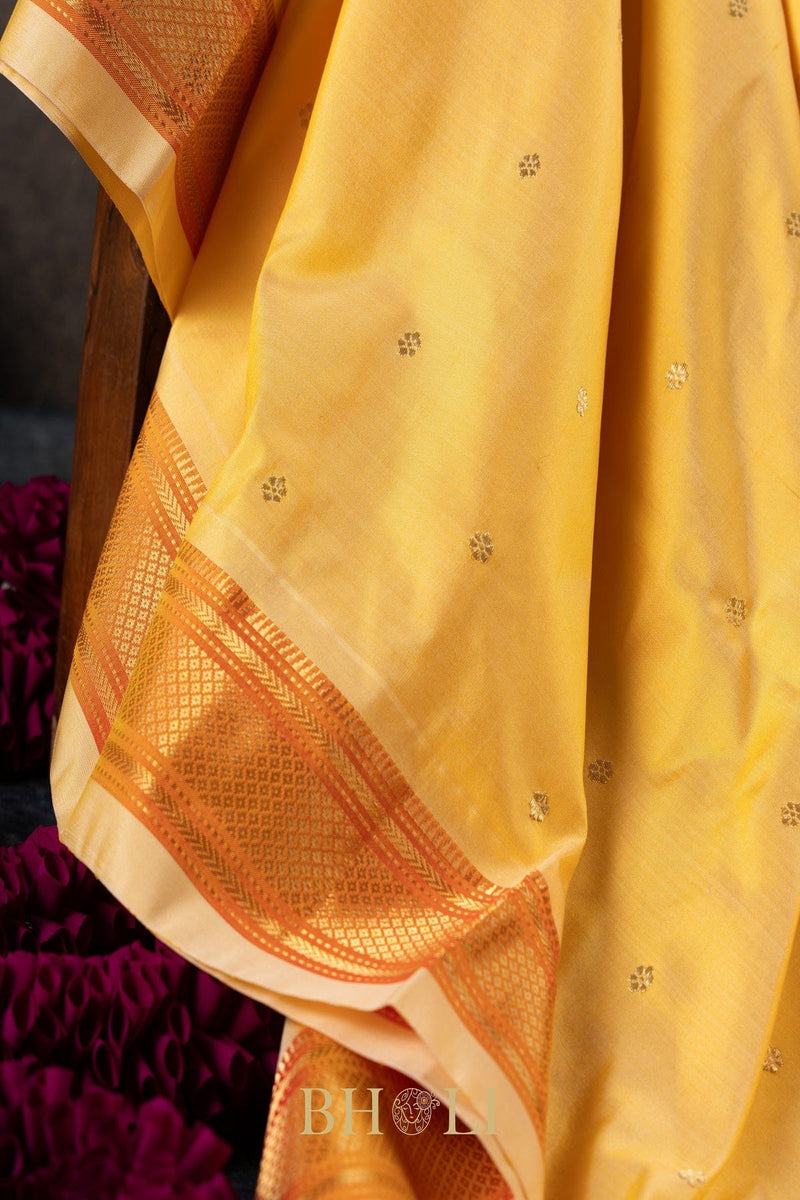 Handwoven narali paithani pure mulberry silk yellow saree