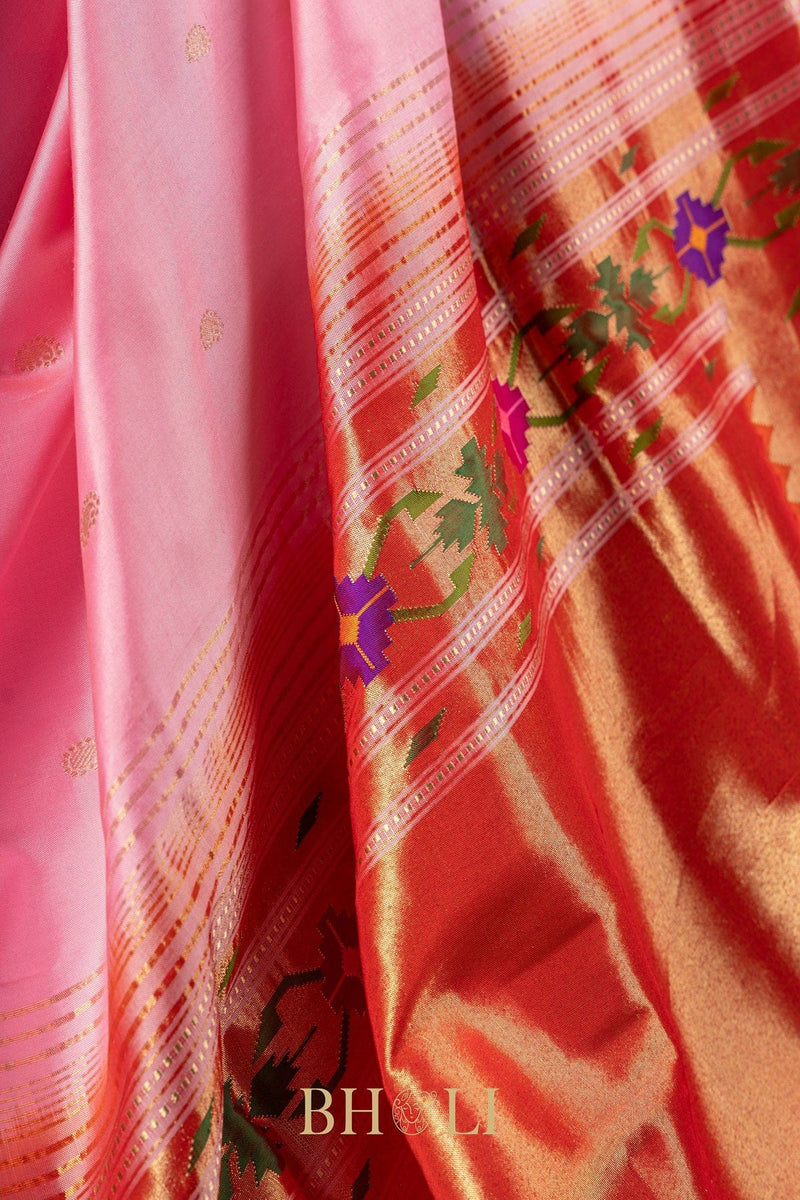 Handwoven narali paithani pure silk saree