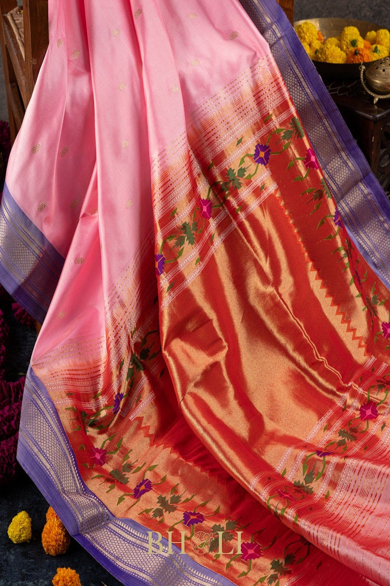 Handwoven narali paithani pure silk saree