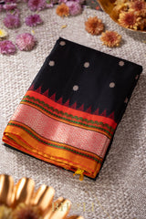 handwoven orange and black pure silk gadwal