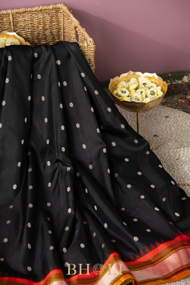 handwoven orange and black pure silk gadwal