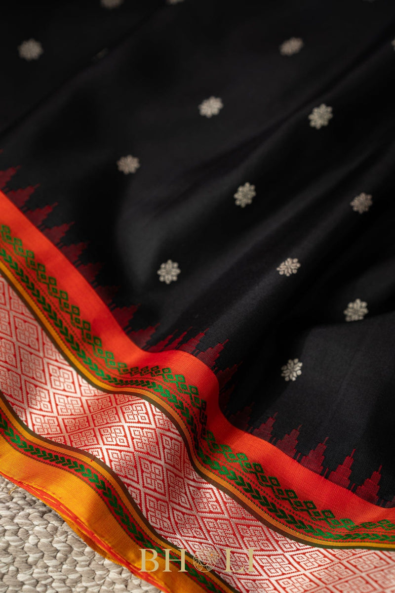 handwoven orange and black pure silk gadwal
