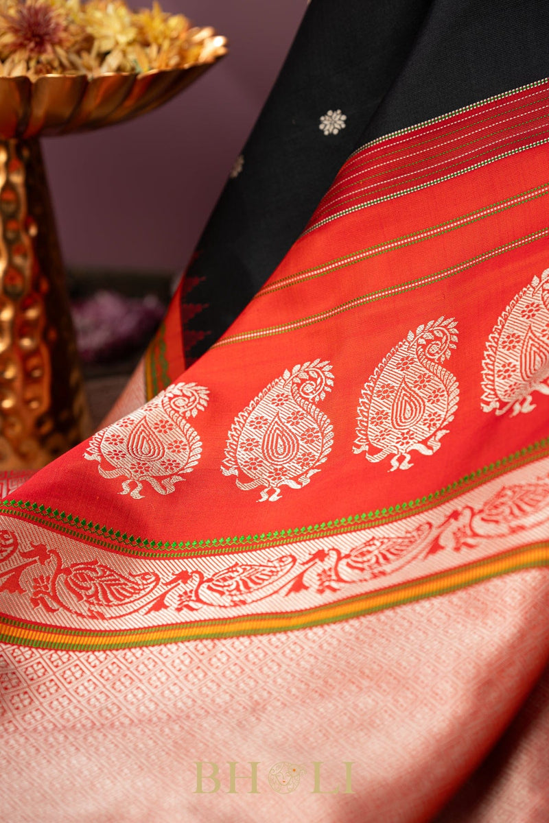 handwoven orange and black pure silk gadwal