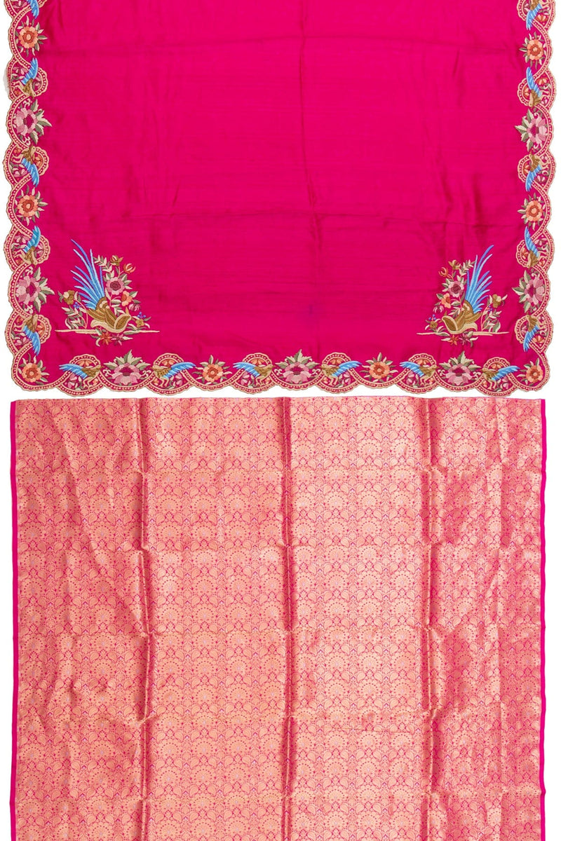 Handwoven Pure katan by kora silk Banarasi with hand embroidered parsi gara border
