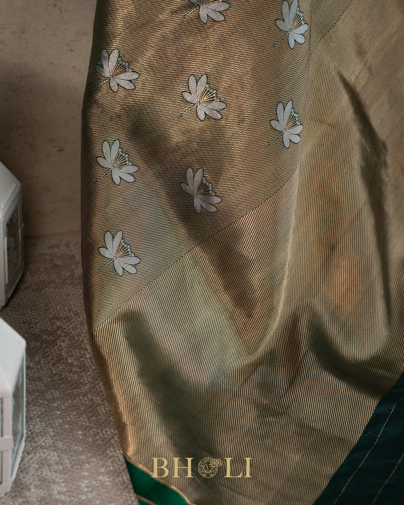 handwoven pure katan silk brocade green banarasi