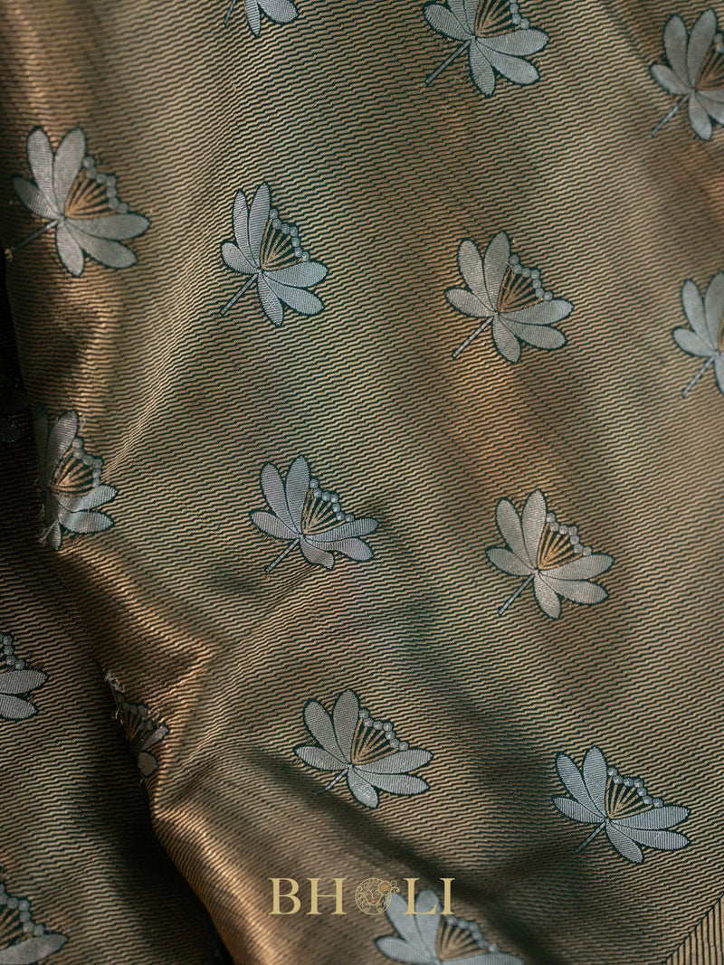 handwoven pure katan silk brocade green banarasi