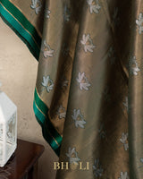 handwoven pure katan silk brocade green banarasi