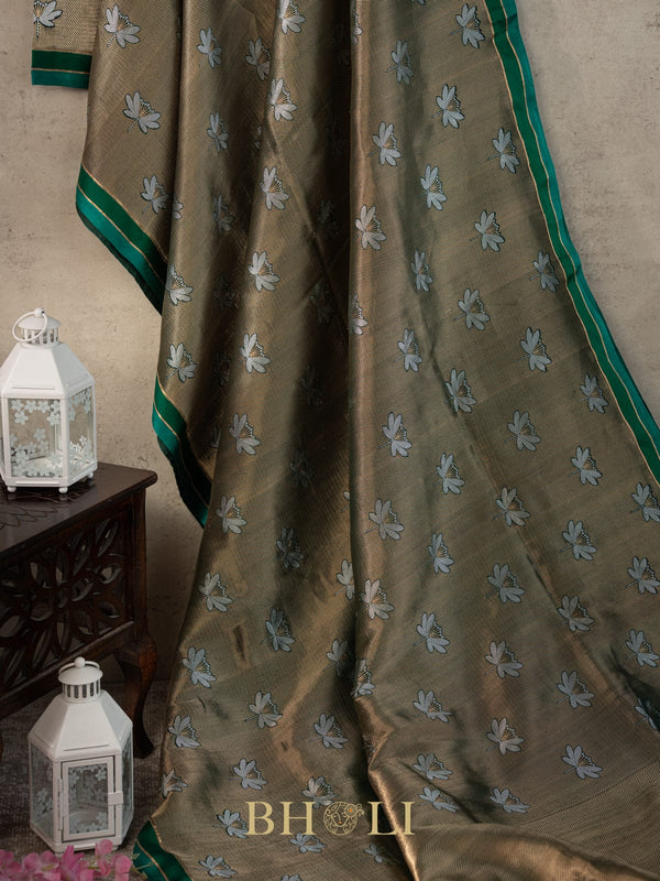 handwoven pure katan silk brocade green banarasi